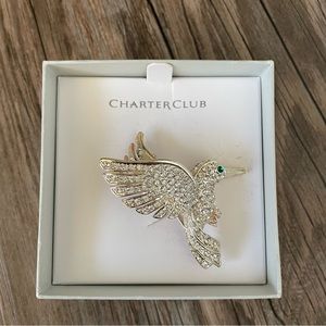 NWT!! vintage charter club brooch silver rhinestone hummingbird!!